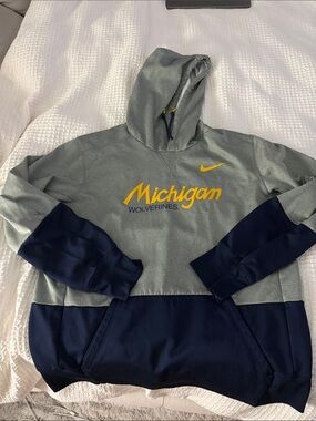 Nike Grey and Navy Michigan Wolverines Hooded Pullover